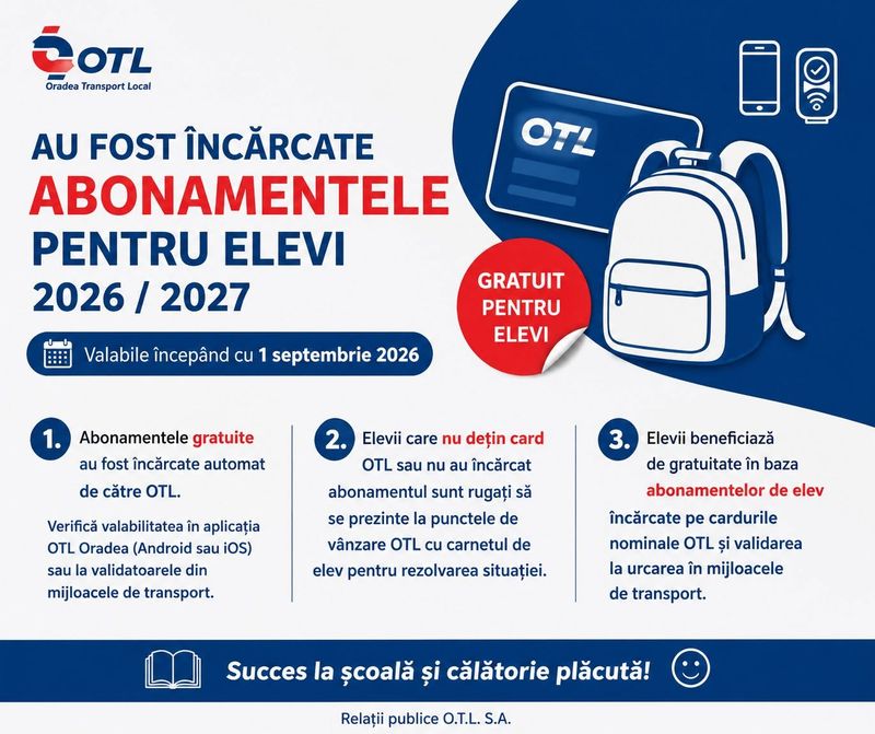 Abonamentele pentru elevi din Oradea, încărcate automat din 1 septembrie